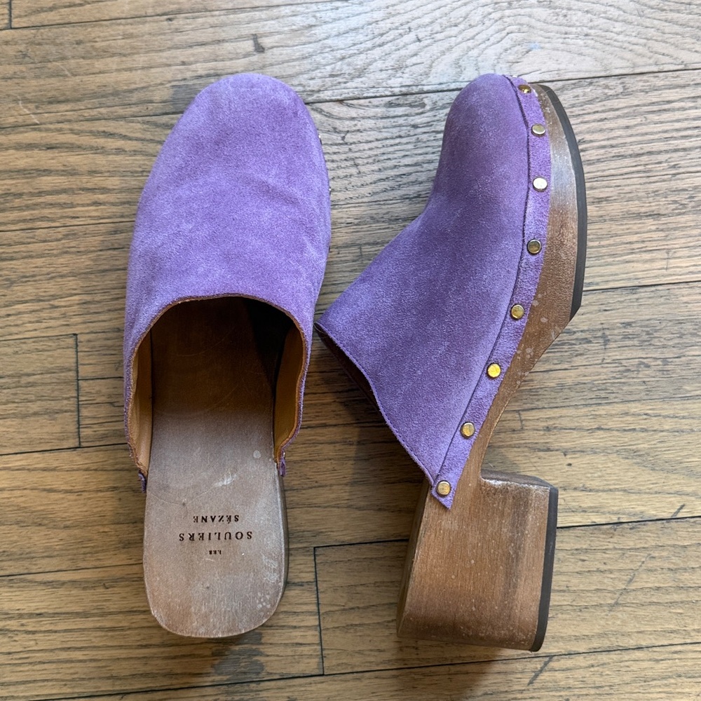 Sezane Tibby Purple Suede clog mules - Picture 4 of 5